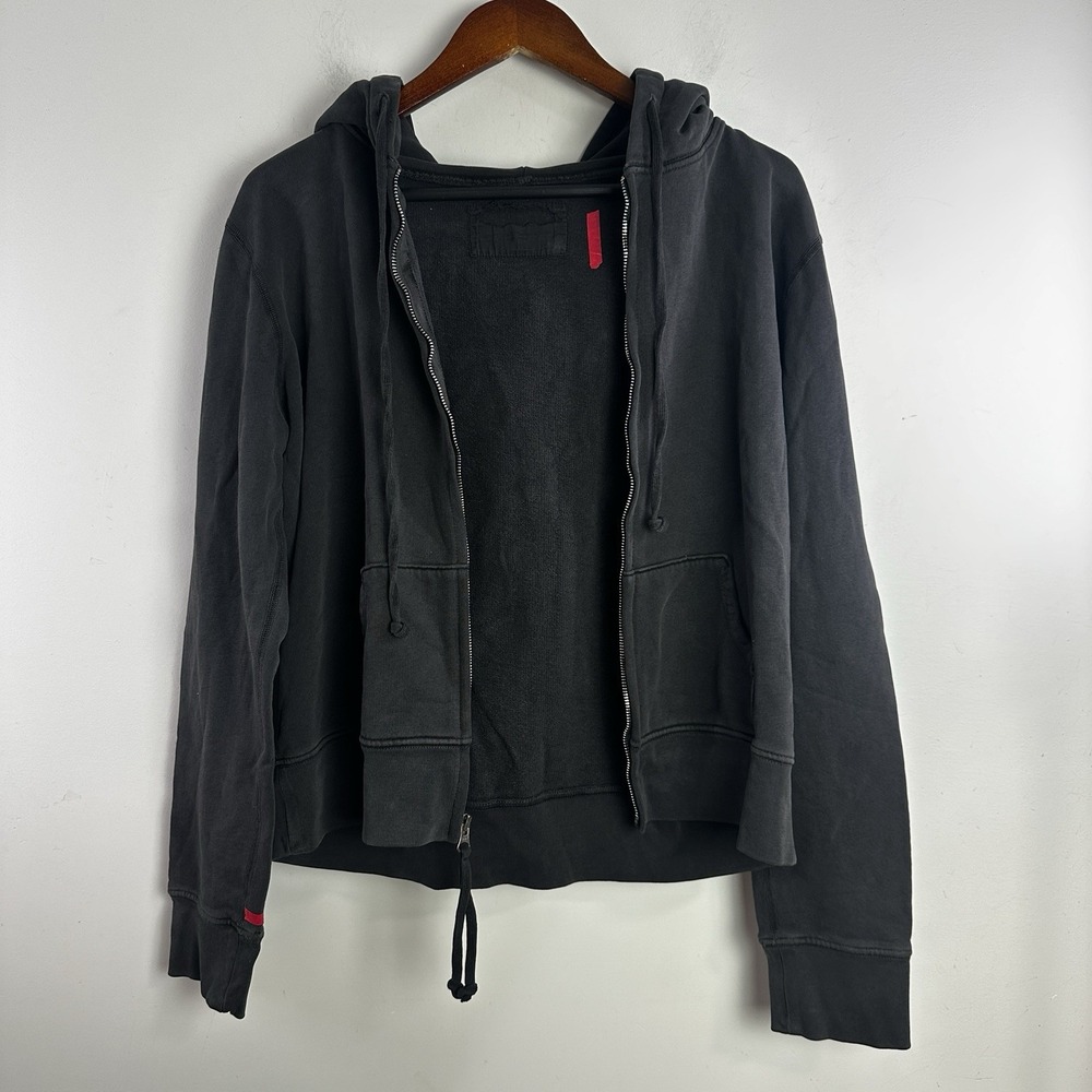 Nili Lotan Washed Black Callie Hoodie Zip Up Womens Large Preppy Distressed - Picture 9 of 11